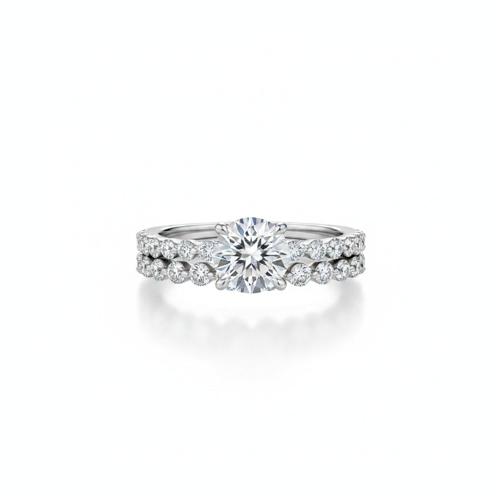 Aurevyn 2.0 Ct Round Cut White Gold Wedding Ring Set With Eternity Wedding Band