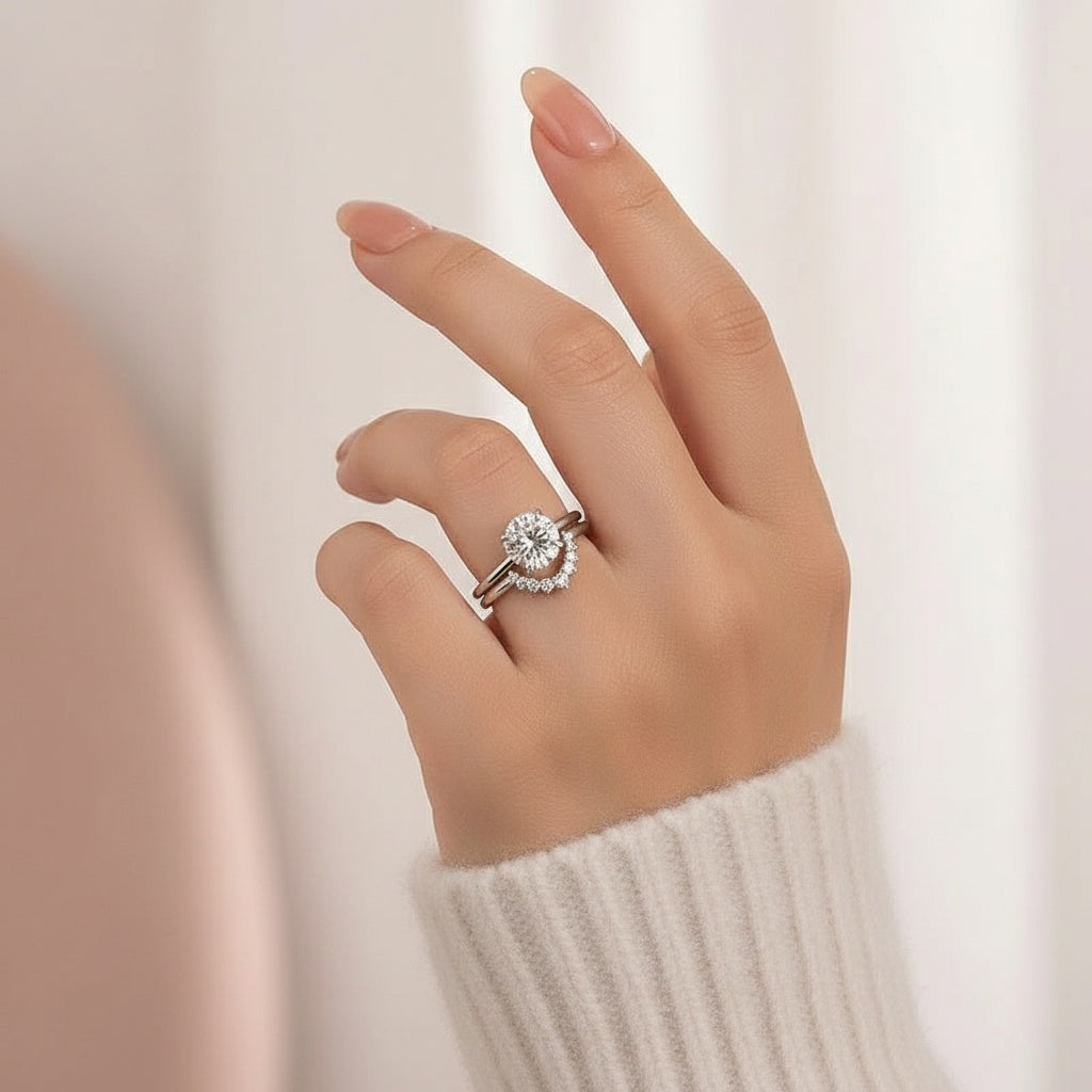 Aurevyn 2.0 Ct Round Cut White Gold Wedding Ring Set