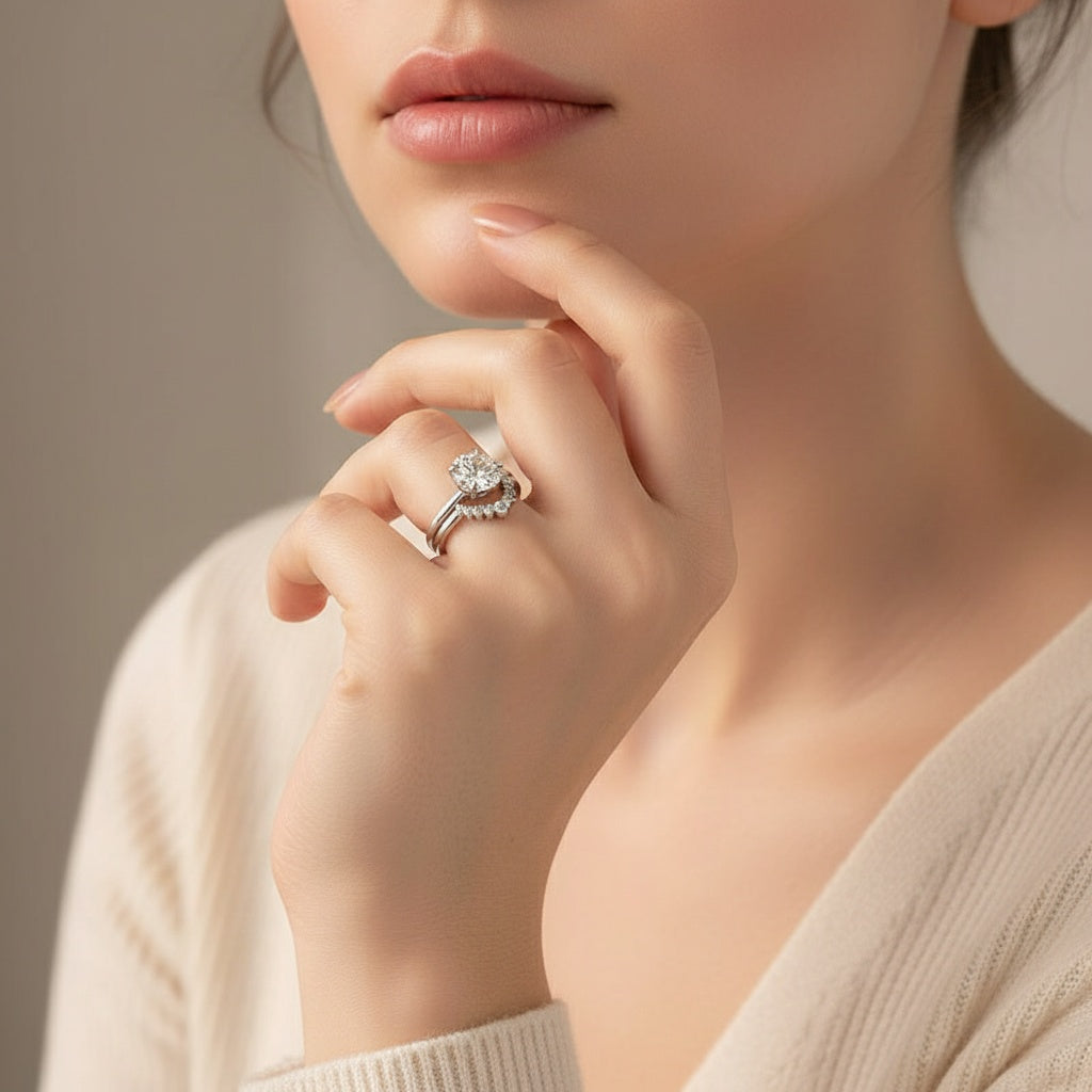 Aurevyn 2.0 Ct Round Cut White Gold Wedding Ring Set