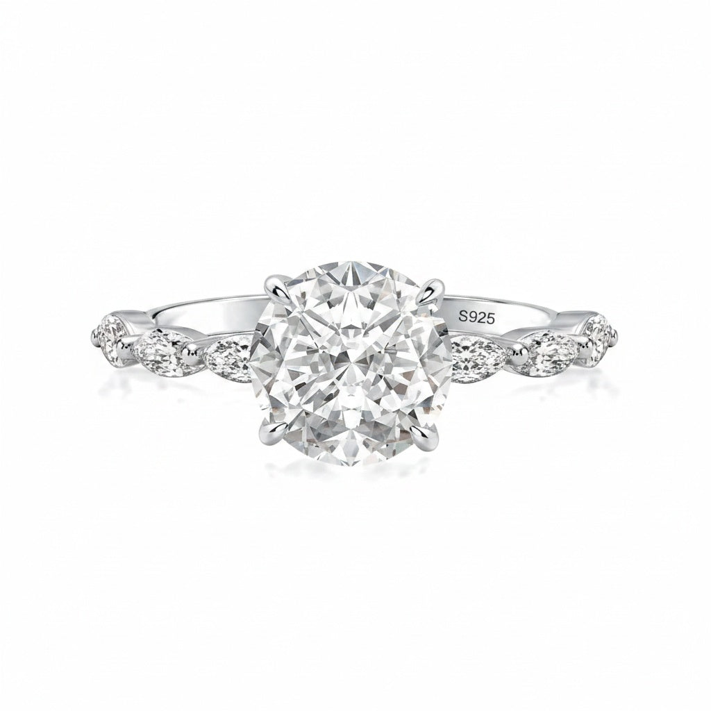 Aurevyn 2.0 Ct Round Cut with Marquise Side Stones Hidden Halo Engagement Ring