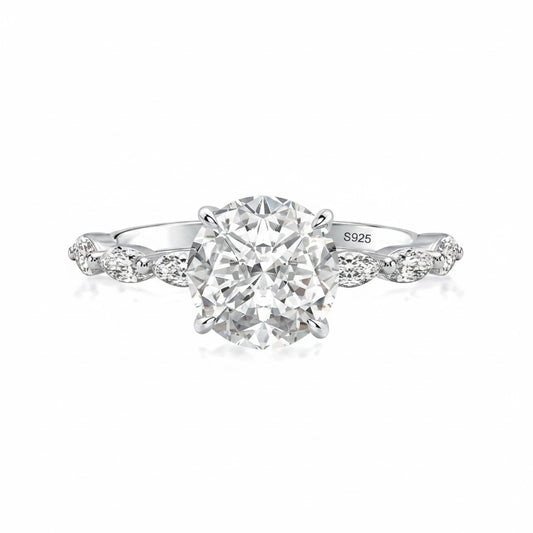 Aurevyn 2.0 Ct Round Cut with Marquise Side Stones Hidden Halo Engagement Ring