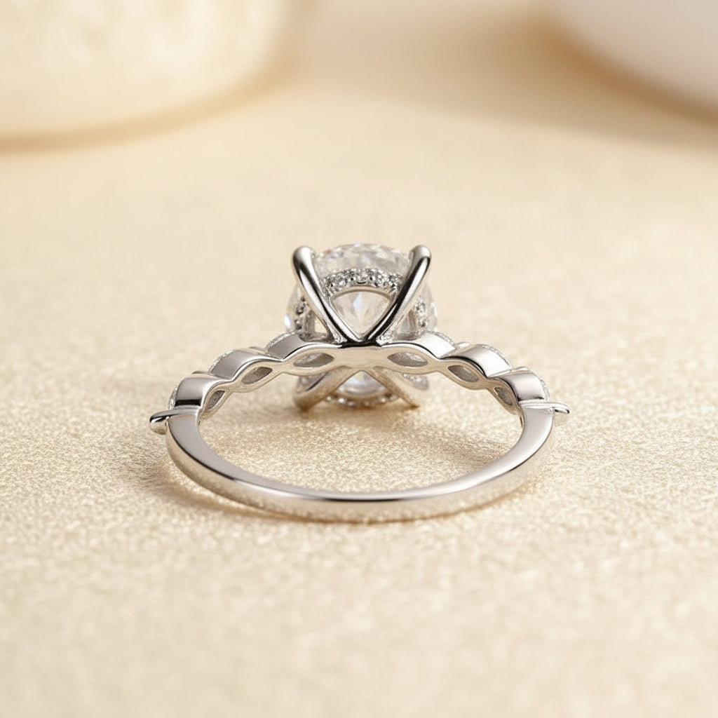Aurevyn 2.0 Ct Round Cut with Marquise Side Stones Hidden Halo Engagement Ring