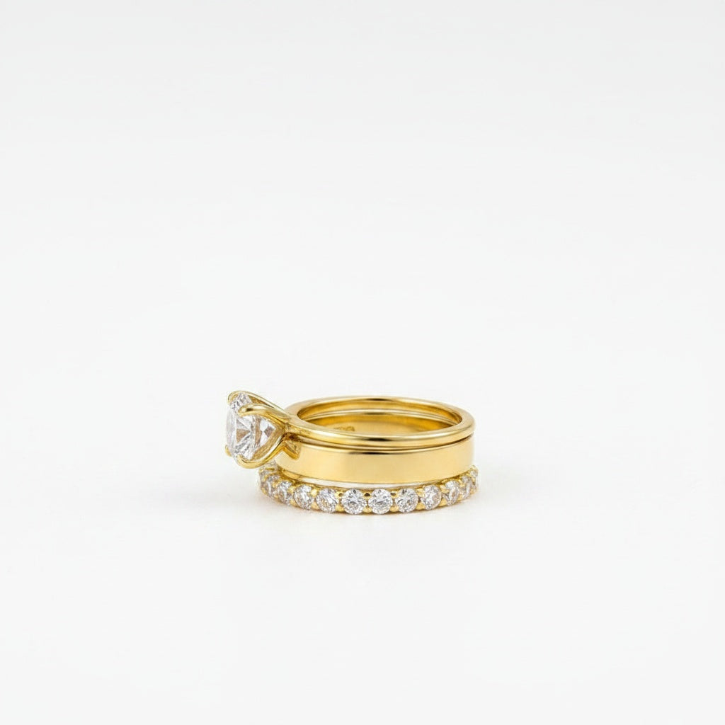 Aurevyn 2.0 Ct Round Cut Yellow Gold Wedding Ring Set with Wide Band