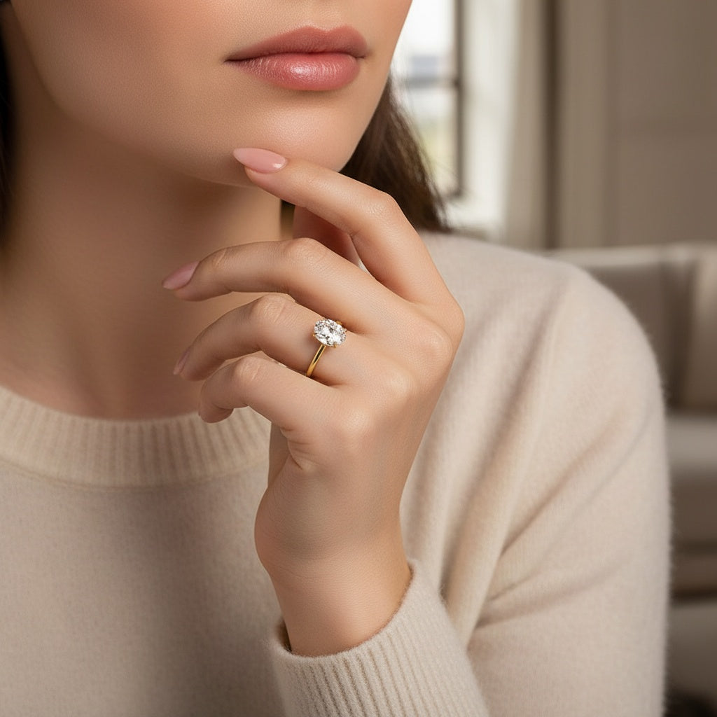 Aurevyn 2.0 Ct Solitaire Oval Cut Yellow Gold Promise Ring