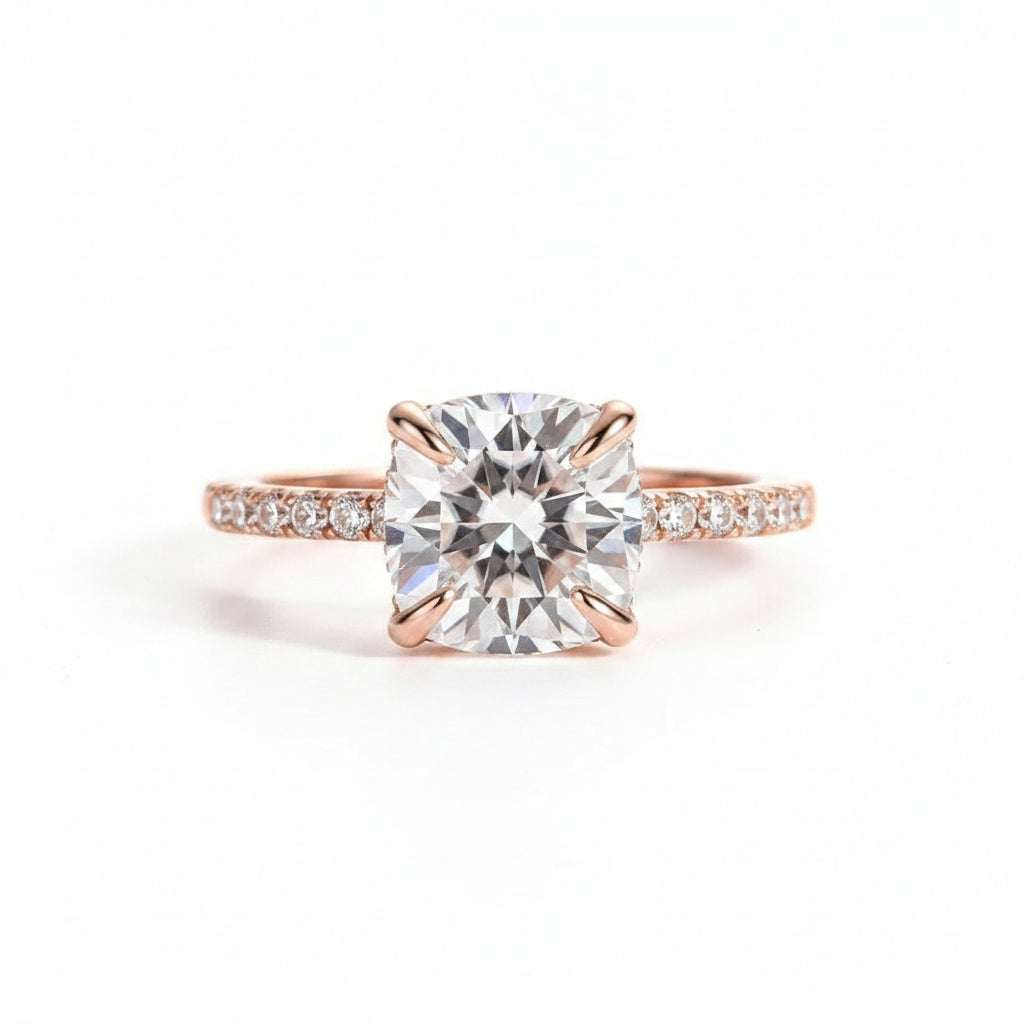 Aurevyn 2.0 Ct Square Cushion Rose Gold Bridal Ring