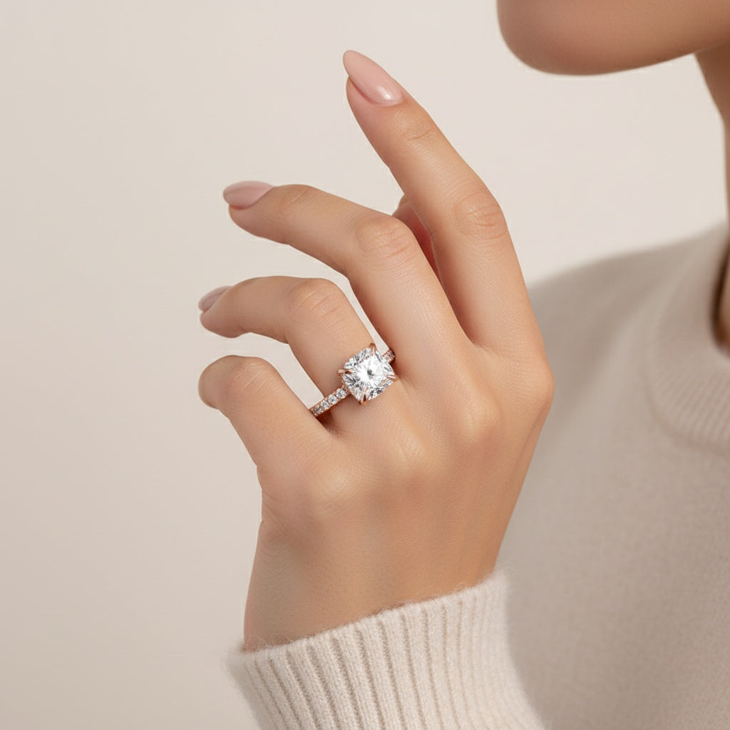 Aurevyn 2.0 Ct Square Cushion Rose Gold Bridal Ring