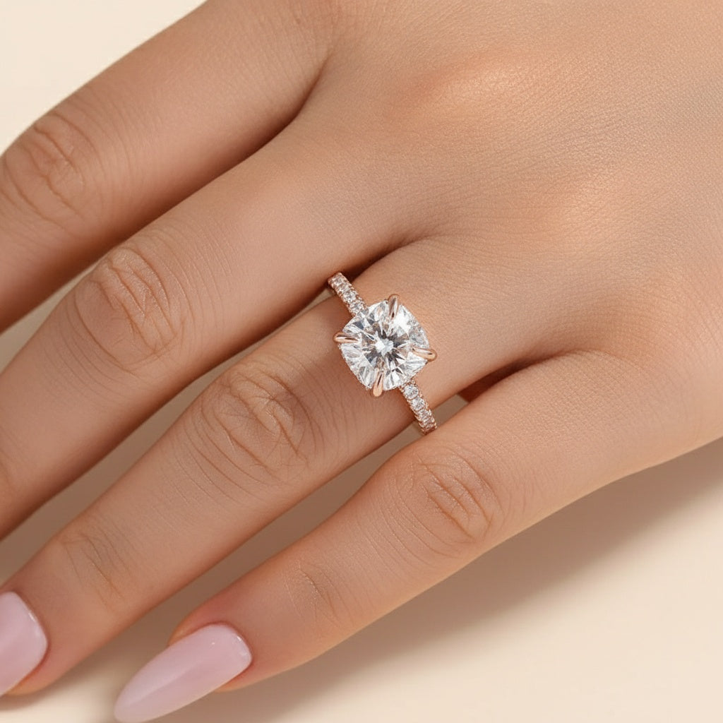 Aurevyn 2.0 Ct Square Cushion Rose Gold Bridal Ring