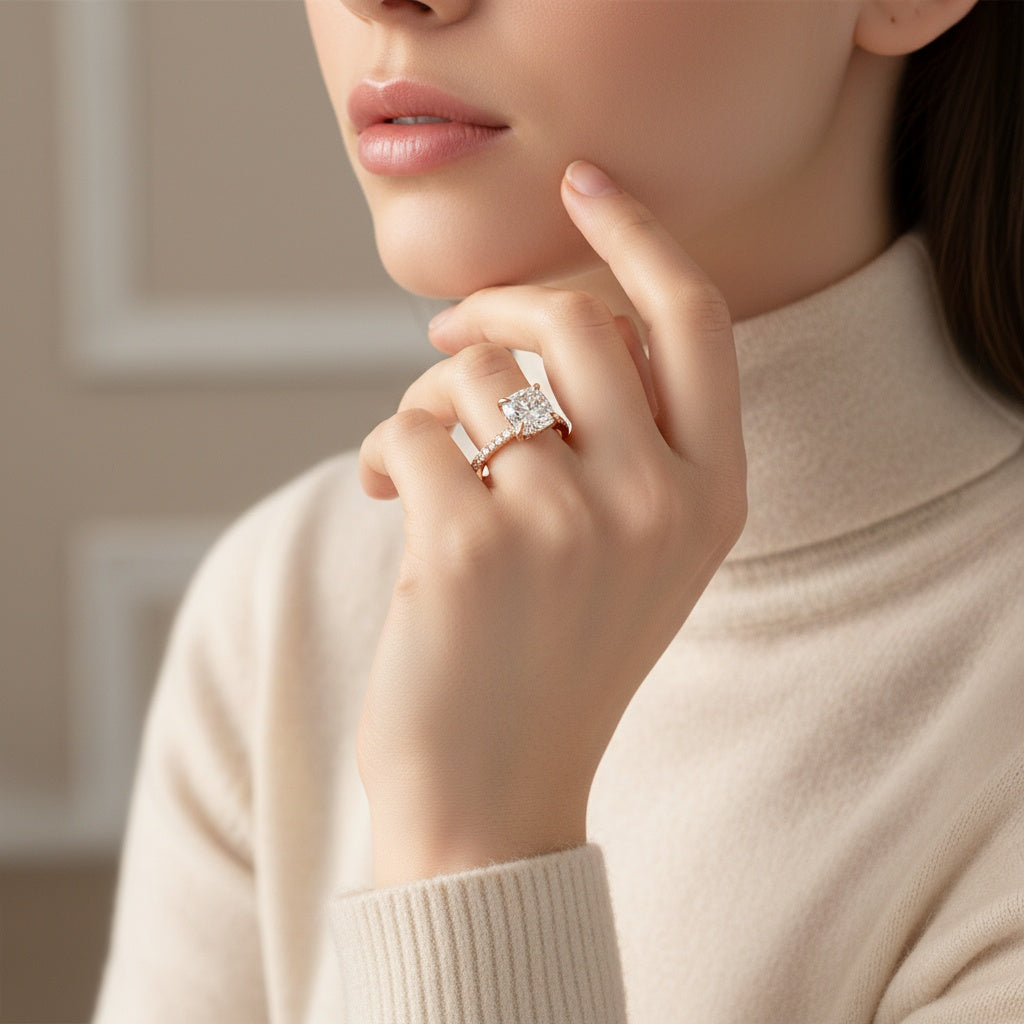 Aurevyn 2.0 Ct Square Cushion Rose Gold Bridal Ring