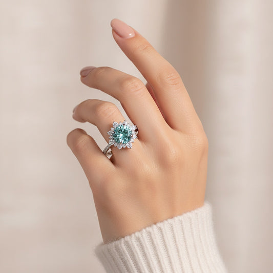 Aurevyn 2.0 Ct Turquoise Snowflake Design Travel Ring