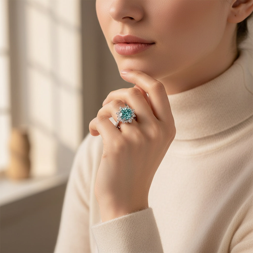Aurevyn 2.0 Ct Turquoise Snowflake Design Travel Ring