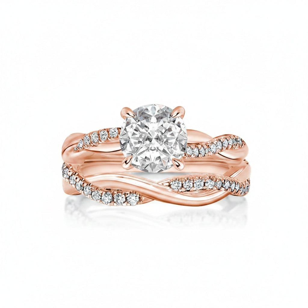 Aurevyn 2.0 Ct Twist Rose Gold Pave Wedding Ring Set