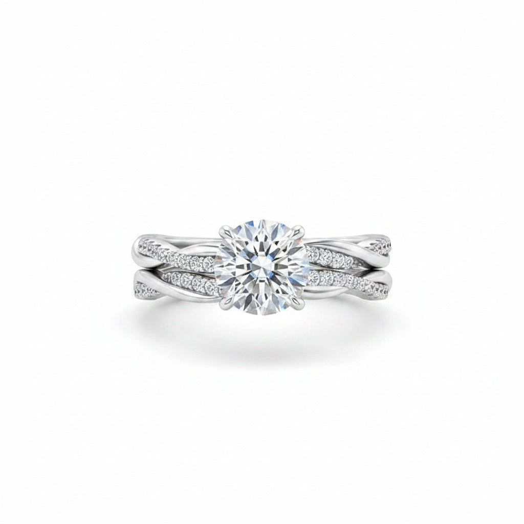 Aurevyn 2.0 Ct Twist White Gold Pave Wedding Ring Set