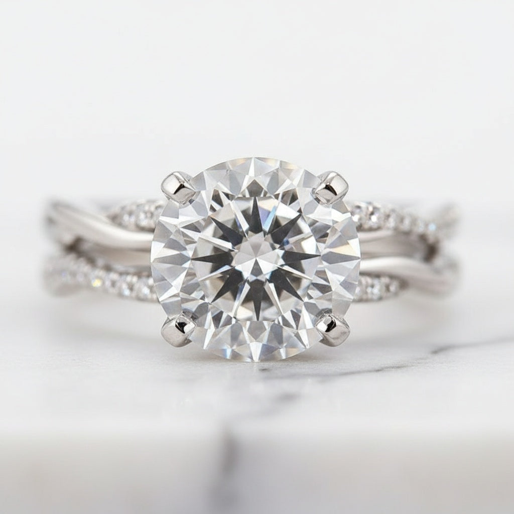 Aurevyn 2.0 Ct Twist White Gold Pave Wedding Ring Set