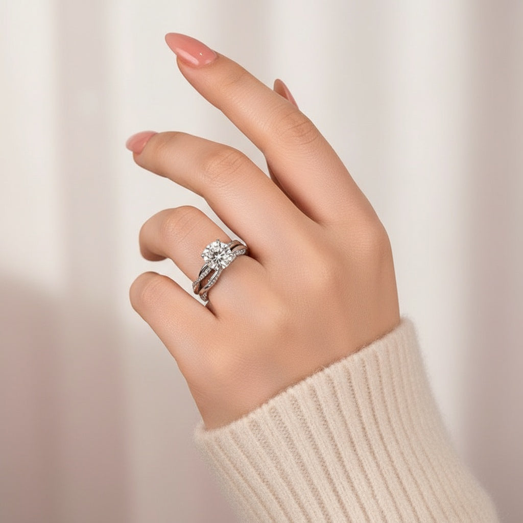 Aurevyn 2.0 Ct Twist White Gold Pave Wedding Ring Set