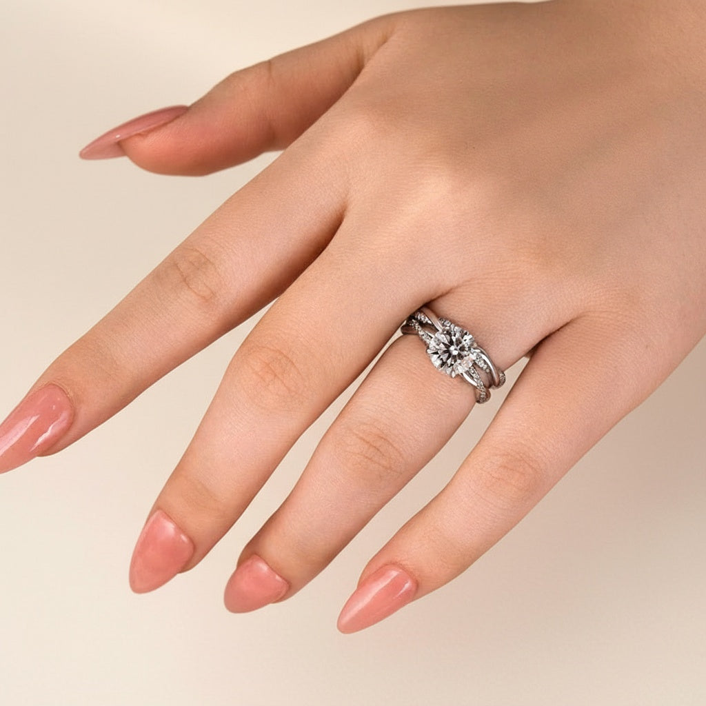 Aurevyn 2.0 Ct Twist White Gold Pave Wedding Ring Set