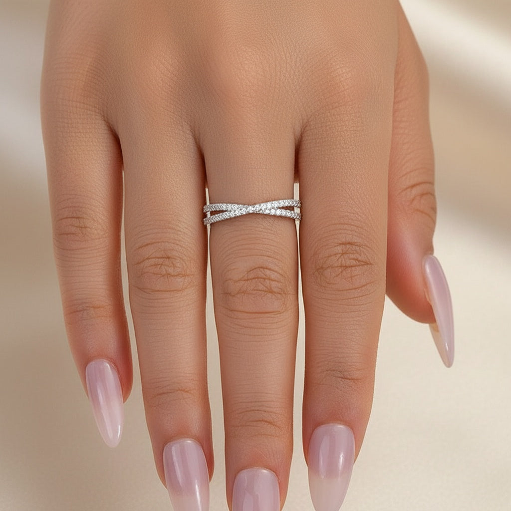 Aurevyn 2.0 Ct  X Criss Cross White Gold Wedding Band