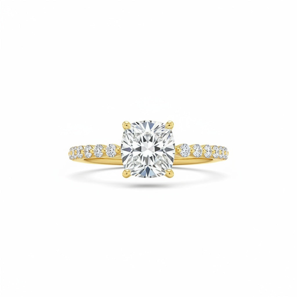 Aurevyn 2.0 Ct Yellow Gold Cushion Cut Bridal Ring