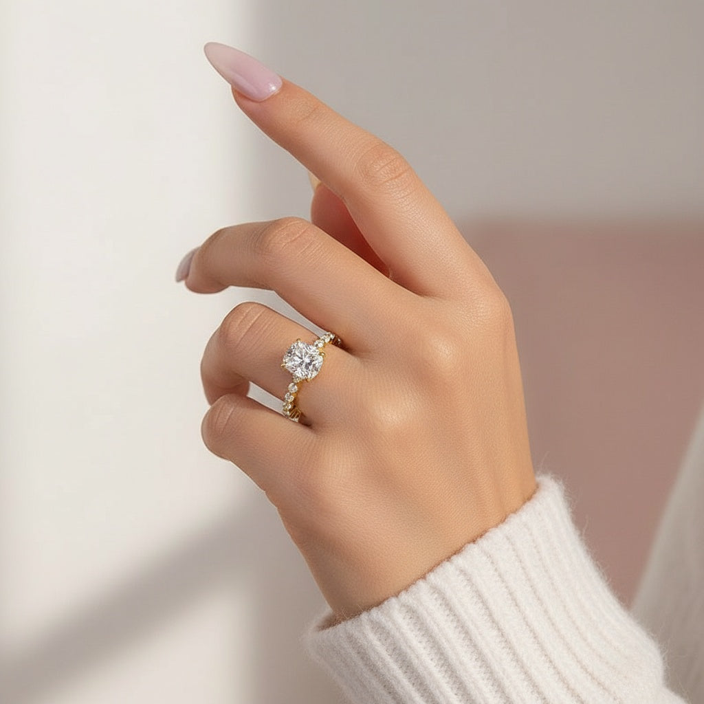 Aurevyn 2.0 Ct Yellow Gold Cushion Cut Bridal Ring