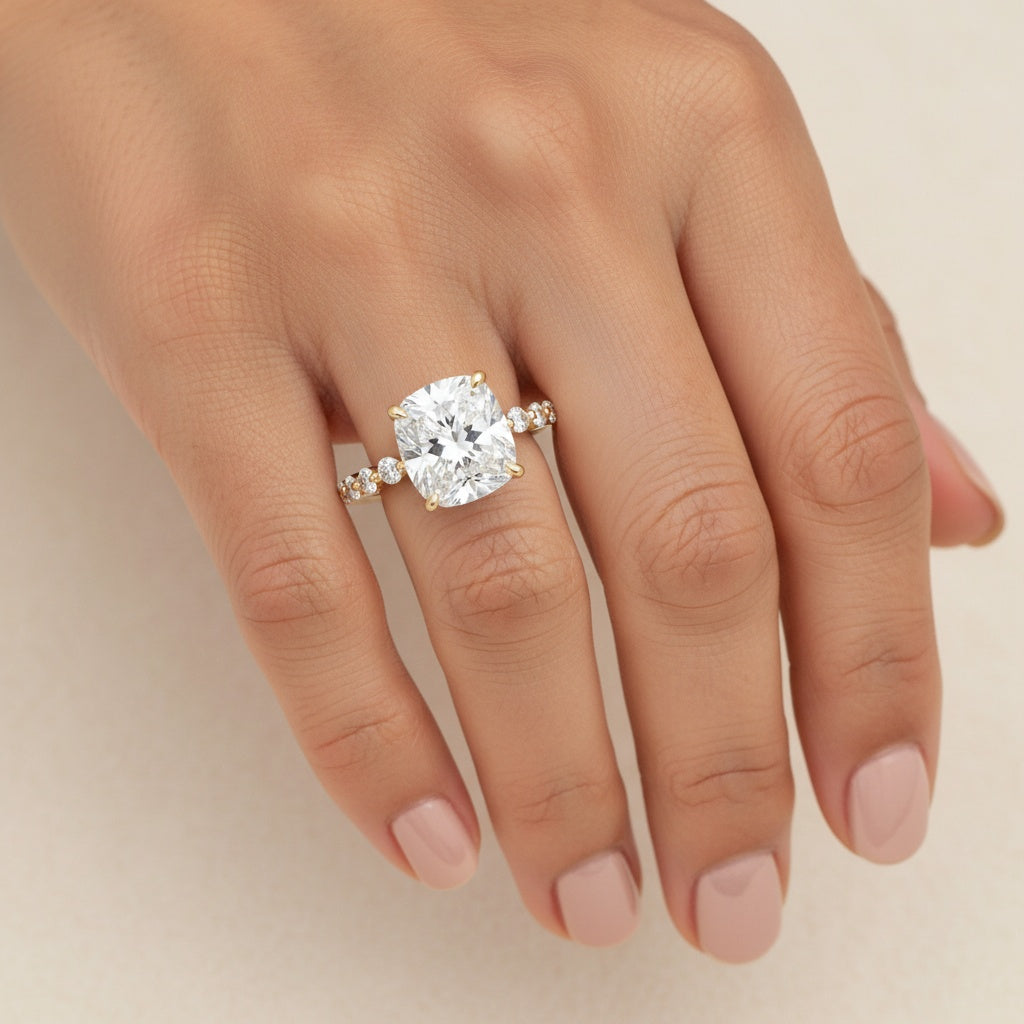 Aurevyn 2.0 Ct Yellow Gold Cushion Cut Bridal Ring