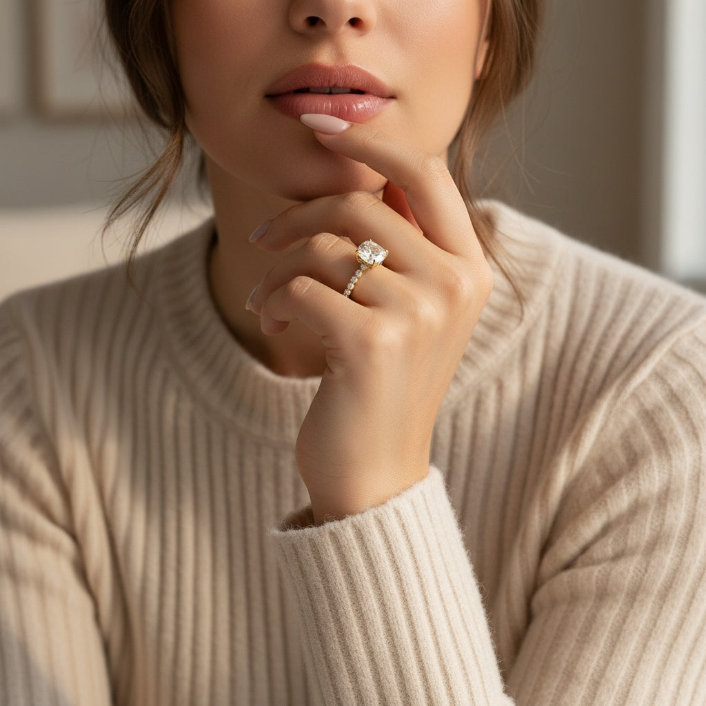 Aurevyn 2.0 Ct Yellow Gold Cushion Cut Bridal Ring