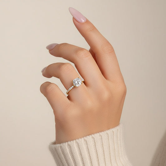 Aurevyn 2.0 Ct～2.5 CtSquare Cushion Yellow Gold Promise Ring