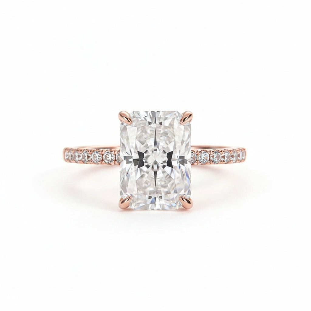 Aurevyn 2.0 Ct～3.5 Ct Radiant Cut Rose Gold Engagement Ring For Women