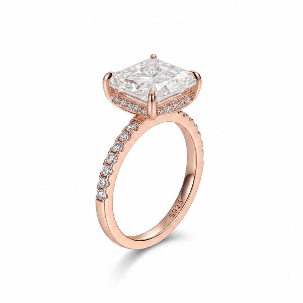 Aurevyn 2.0 Ct～3.5 Ct Radiant Cut Rose Gold Engagement Ring For Women