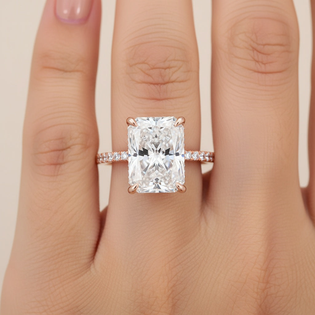 Aurevyn 2.0 Ct～3.5 Ct Radiant Cut Rose Gold Engagement Ring For Women