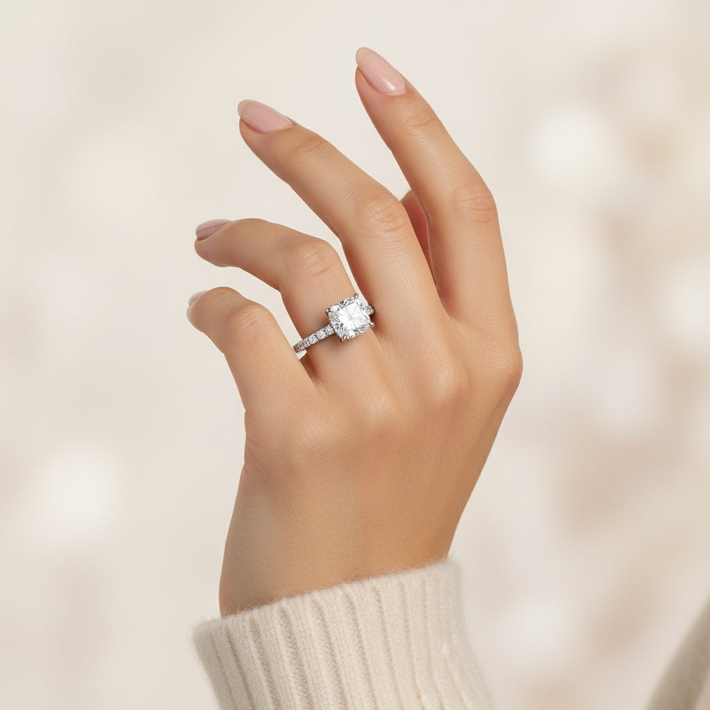 Aurevyn 2.0Ct -2.5Ct Square Cushion Promise Bridal Ring