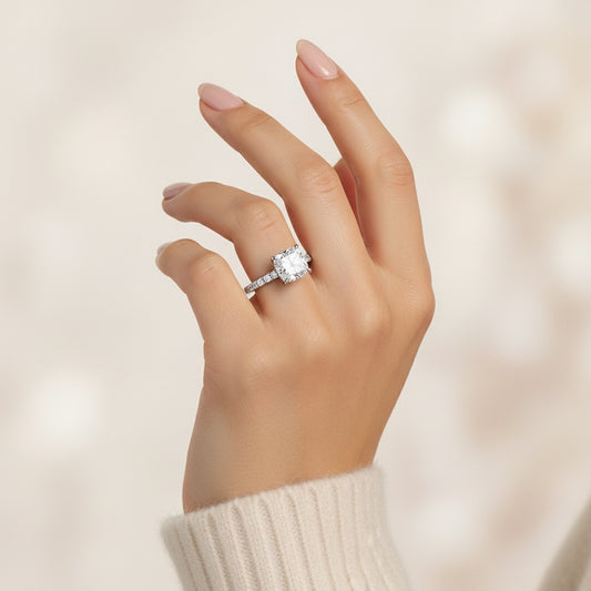 Aurevyn 2.0Ct -2.5Ct Square Cushion Promise Bridal Ring