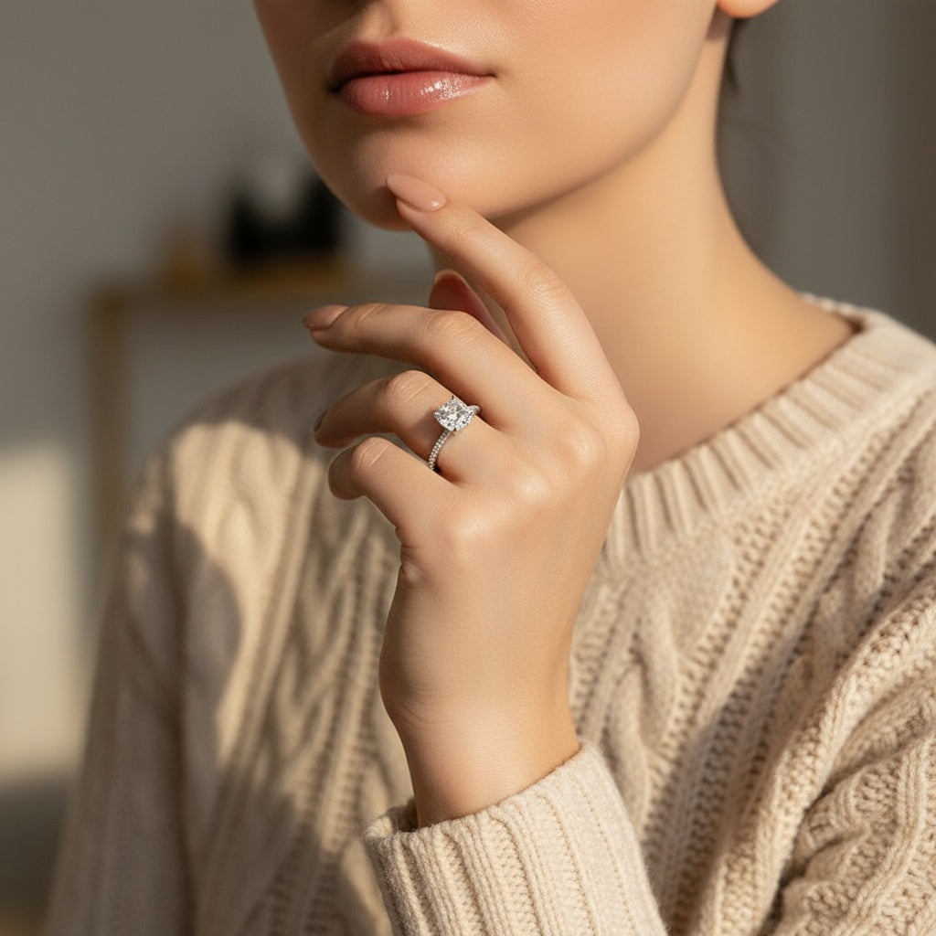 Aurevyn 2.0Ct -2.5Ct Square Cushion Promise Bridal Ring