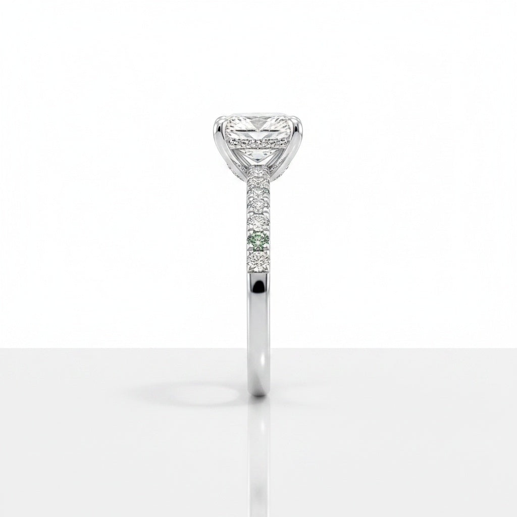 Aurevyn 2.0Ct Cushion Cut Engagement Ring With Green & White Round Cut Wedding Band