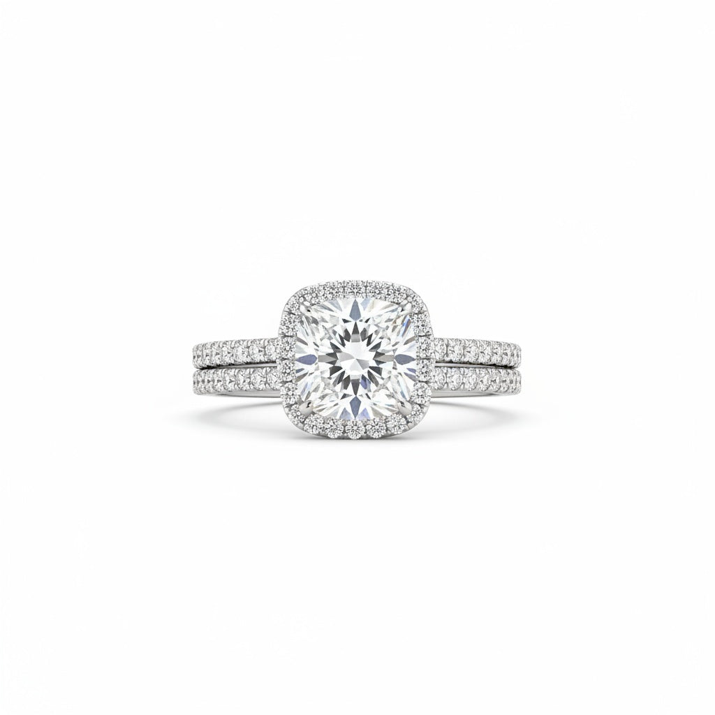 Aurevyn 2.0Ct Halo Round Cut White Gold Moissanite Diamond Wedding Ring