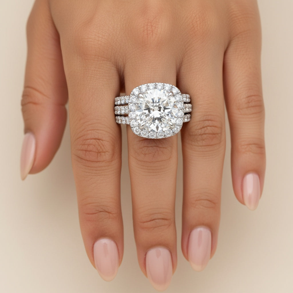 Aurevyn 2.0Ct Halo Round Cut White Gold Moissanite Diamond Wedding Ring