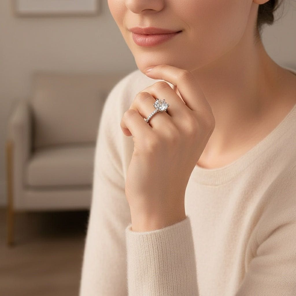 Aurevyn 2.0Ct Round Cut 6 Prong Promise Rings For Women