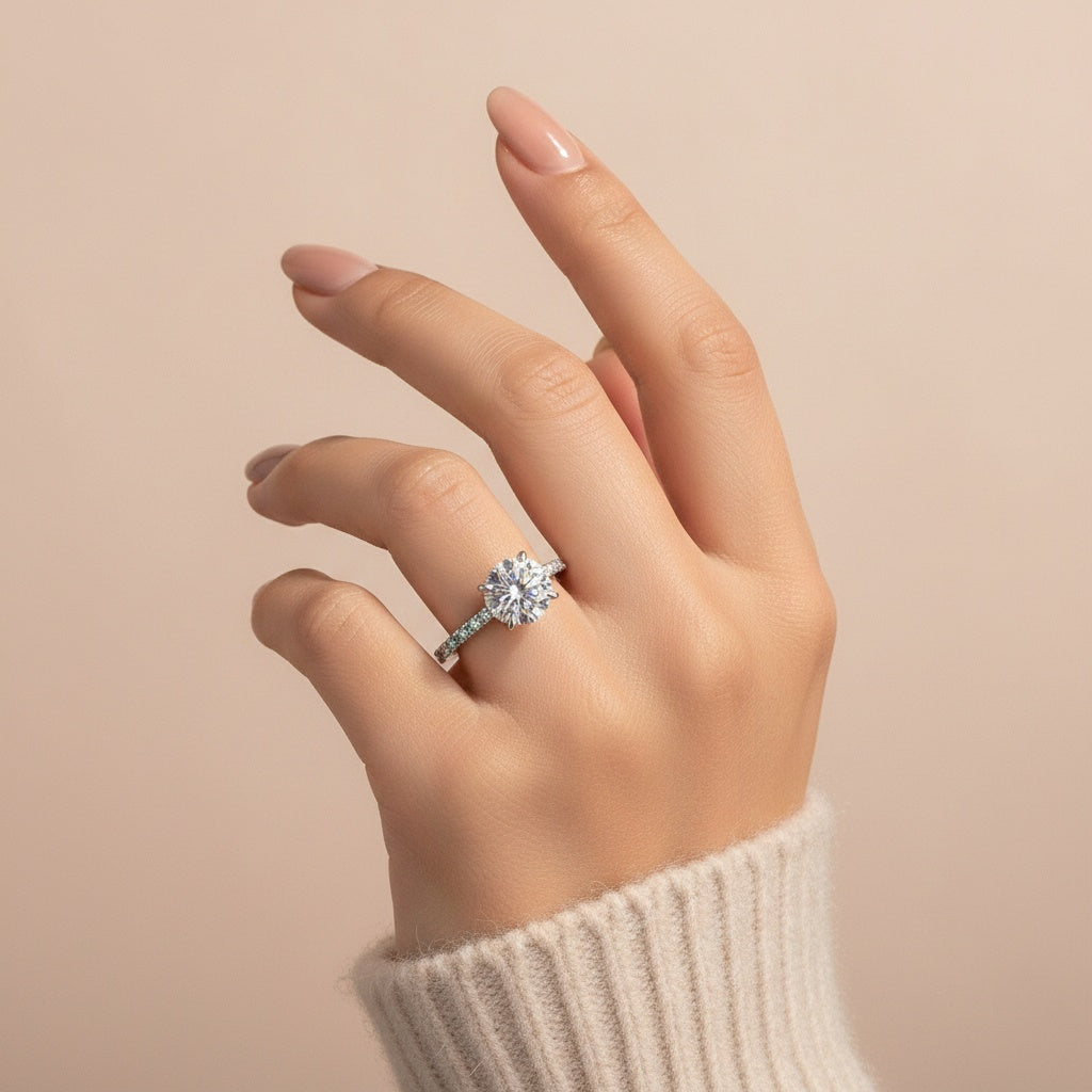 Aurevyn 2.0Ct Round Cut Engagement Ring With Green & White Round Cut Wedding Band