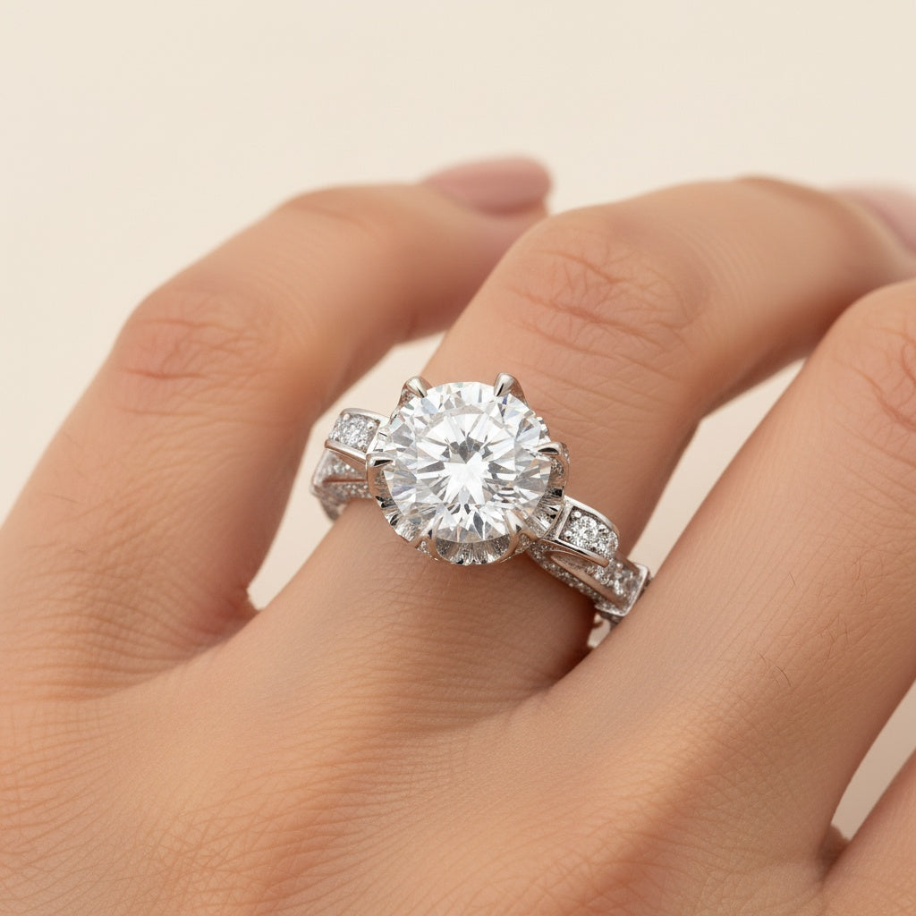 Aurevyn 2.0Ct  Round Cut Twist White Gold Promise Bridal Ring
