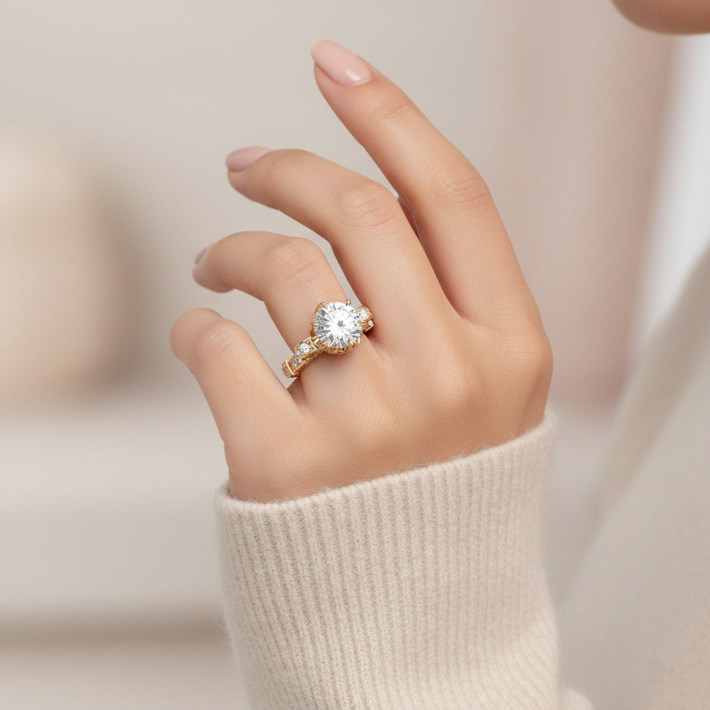 Aurevyn 2.0Ct Round Cut Yellow Gold Promise Bridal Ring