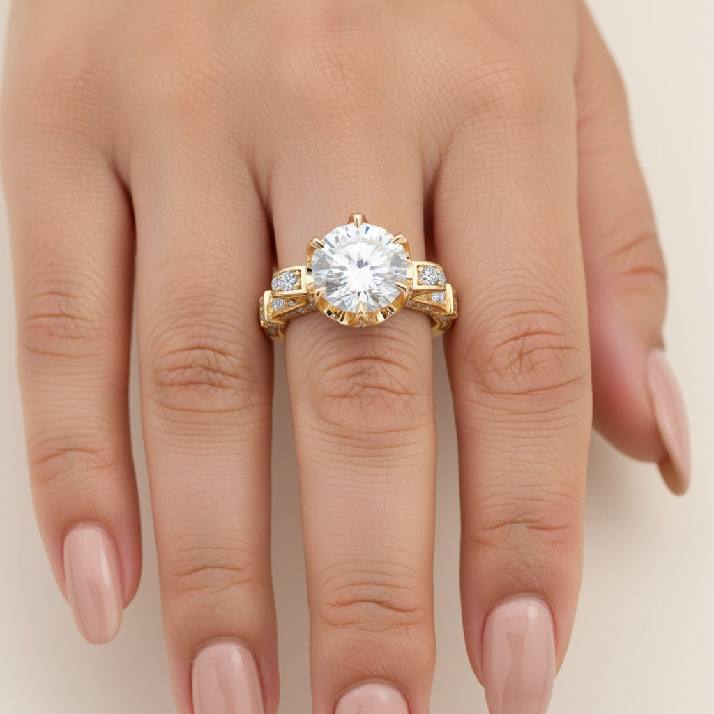 Aurevyn 2.0Ct Round Cut Yellow Gold Promise Bridal Ring