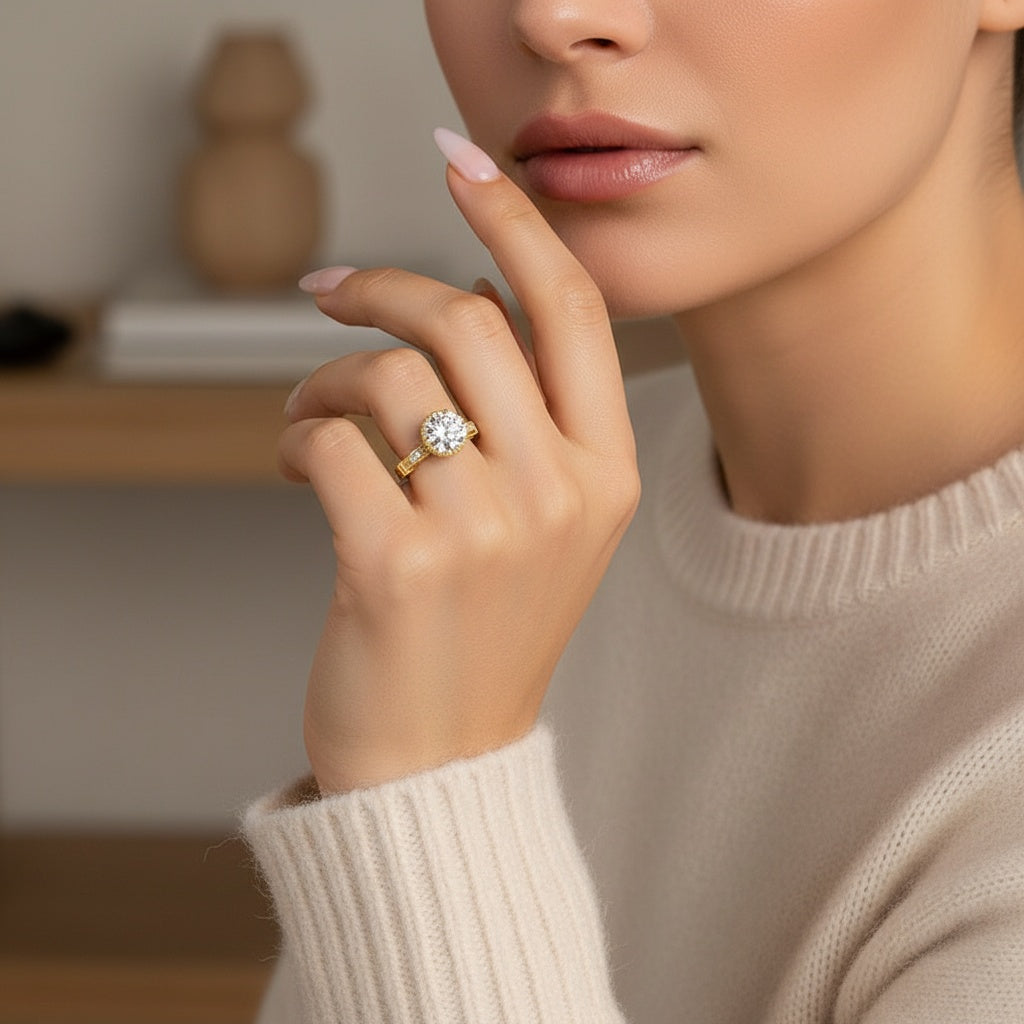 Aurevyn 2.0Ct Round Cut Yellow Gold Promise Bridal Ring
