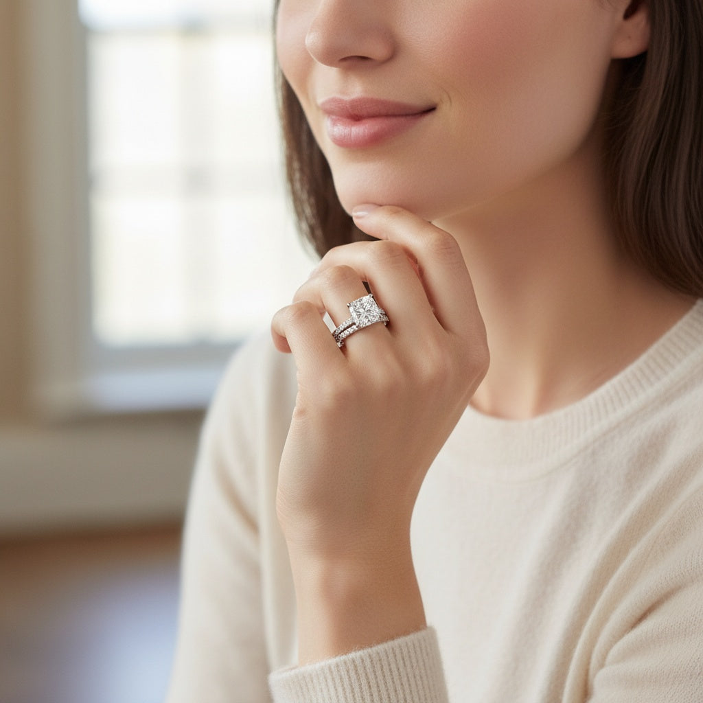 Aurevyn 2.0Ct Square Cushion Cut White Gold Wedding Ring For Women