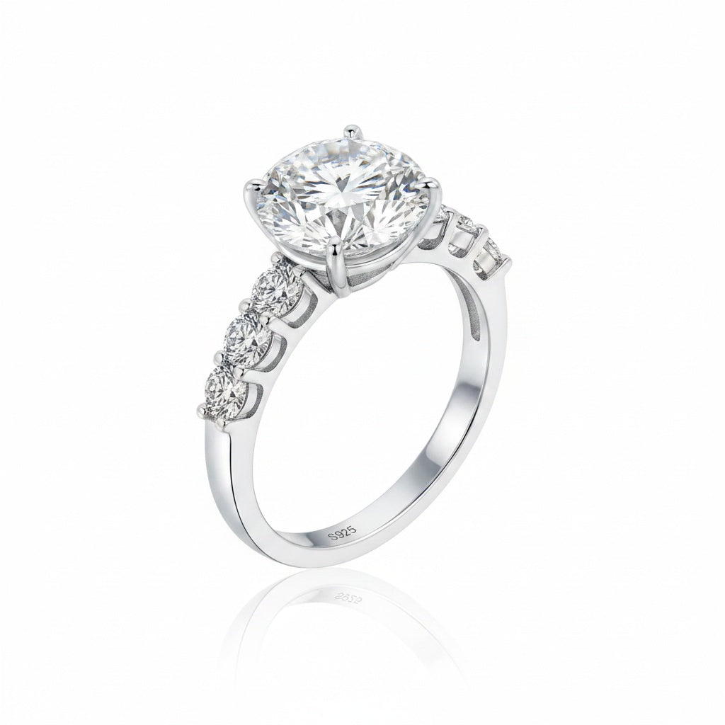 Aurevyn 2.0Ct~4.0 Ct Round Engagement Ring - 4 Prong Setting