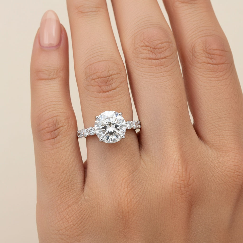 Aurevyn 2.0Ct~4.0 Ct Round Engagement Ring - 4 Prong Setting
