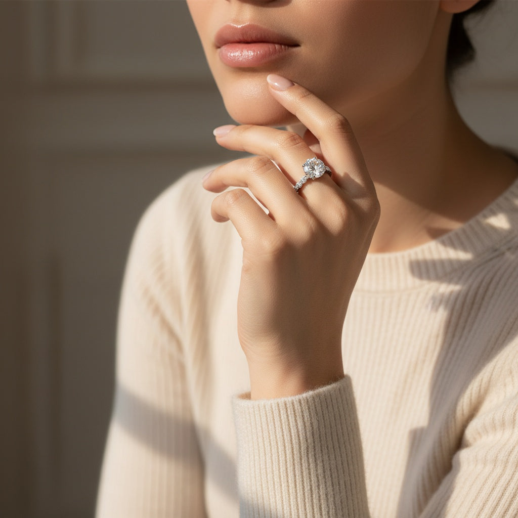 Aurevyn 2.0Ct~4.0 Ct Round Engagement Ring - 4 Prong Setting