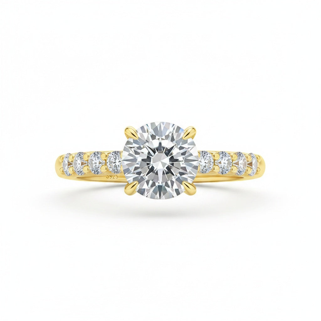 Aurevyn 2.0Ct~4.0 Ct Round Yellow Gold Engagement Ring