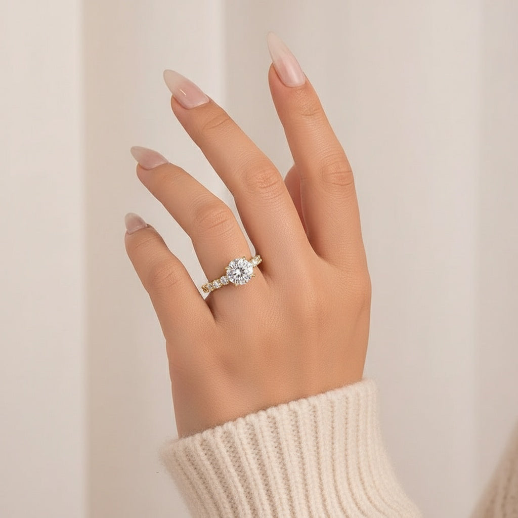 Aurevyn 2.0Ct~4.0 Ct Round Yellow Gold Engagement Ring