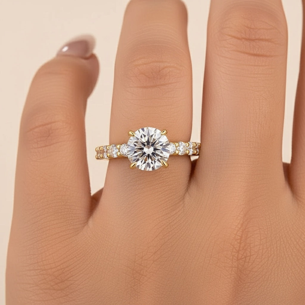 Aurevyn 2.0Ct~4.0 Ct Round Yellow Gold Engagement Ring