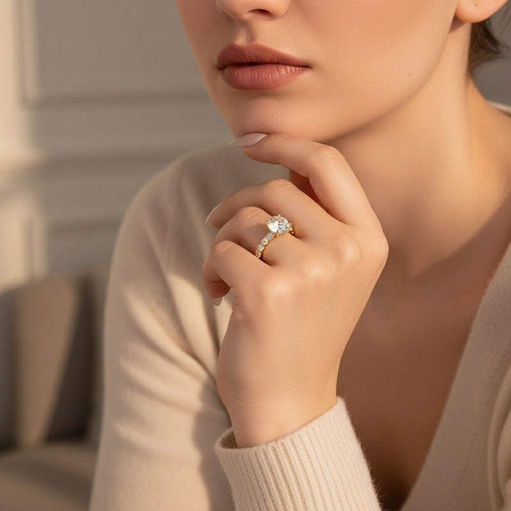 Aurevyn 2.0Ct~4.0 Ct Round Yellow Gold Engagement Ring