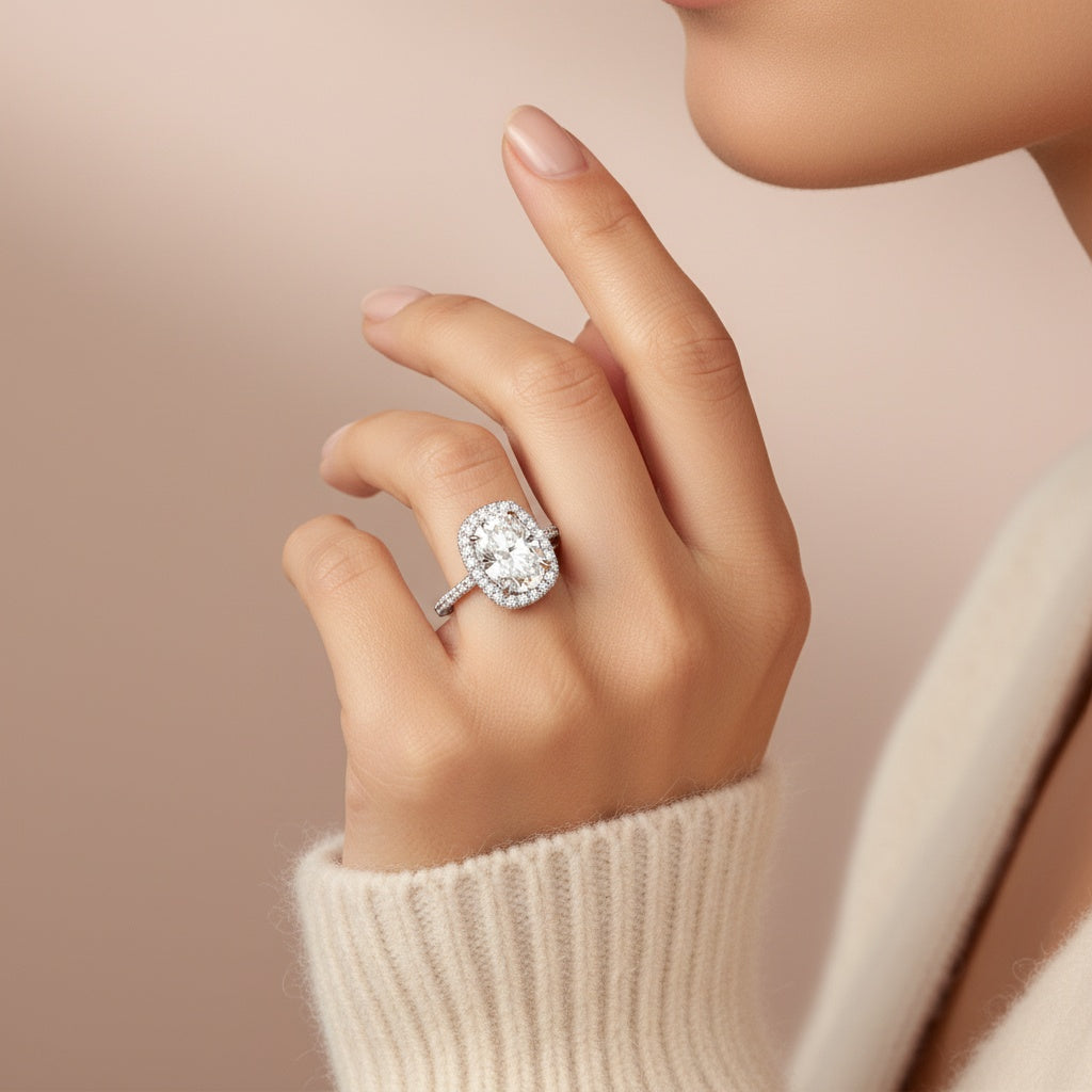 Aurevyn 2.5 Ct Halo Oval Cut Promise Ring For Women