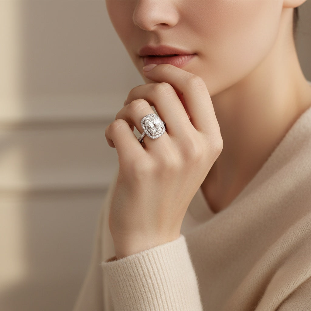 Aurevyn 2.5 Ct Halo Oval Cut Promise Ring For Women